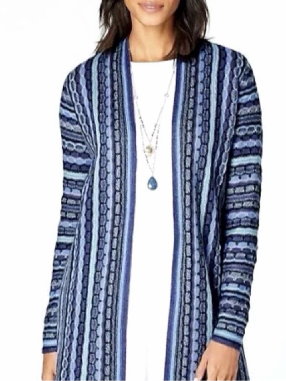 J. Jill Indigo Blue Striped Open-Front Women's XL Cardigan Sweater Duster EUC